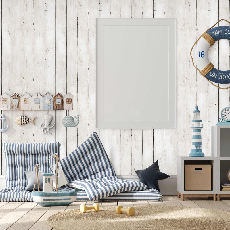 Abyssaly 17.71" X 236.2" White Wood Wallpaper Self-Adhesive Shiplap Removable Wallpaper Peel and Stick Countertops Home Decoration Shelf Liner Vintage Wooden Film Vinyl Wood Contact Paper - Image 2